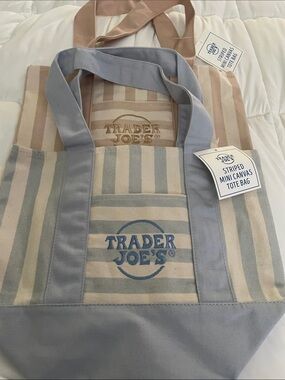 Trader Joe's Striped Canvas Tote - Blue & Cream-set of 2